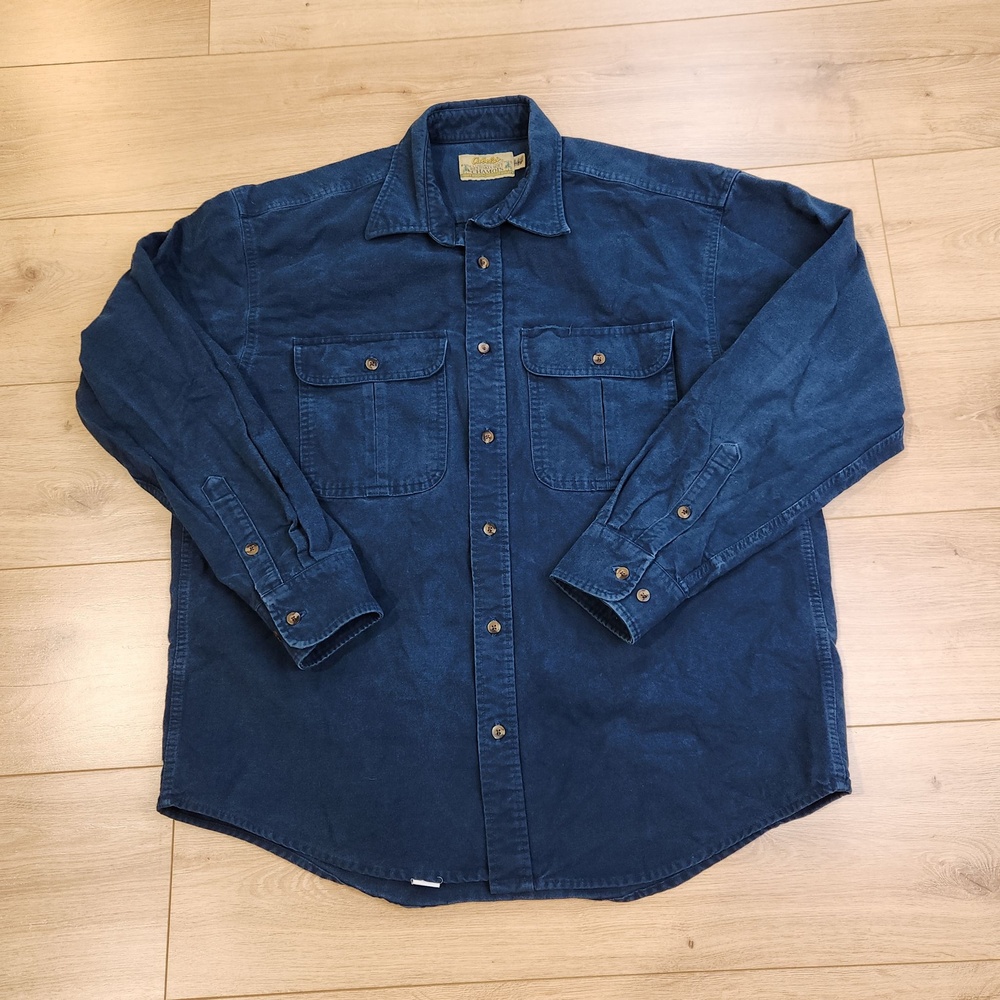 Cabela's Shirt Mens Large Blue Deerskin Soft Chamois Heavyweight Button Up